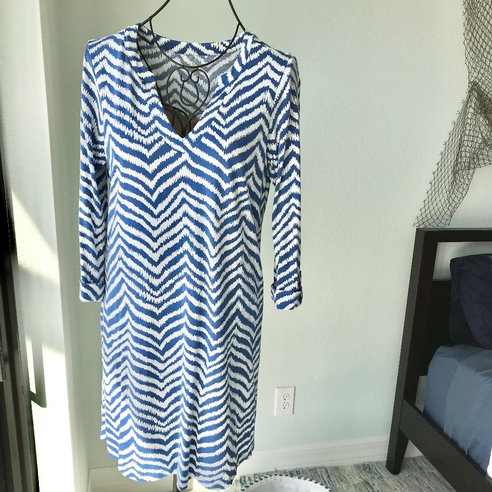 Lilly Pulitzer Rossmore Blue and White Chevron Dress Sz M